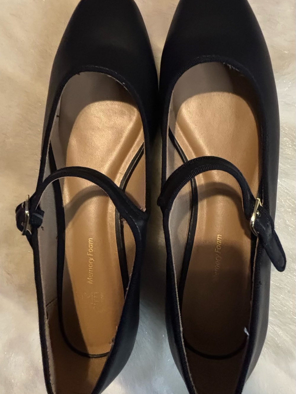 Time and Tru Black Mary Jane Flats with Gold Insole